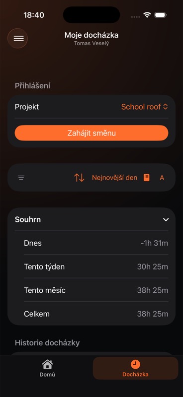 Filtry projektu, období a dnů vyžadujících pozornost
