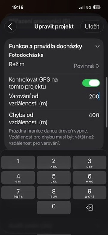 Povinná fotodocházka a zapnutá GPS kontrola v nastavení projektu