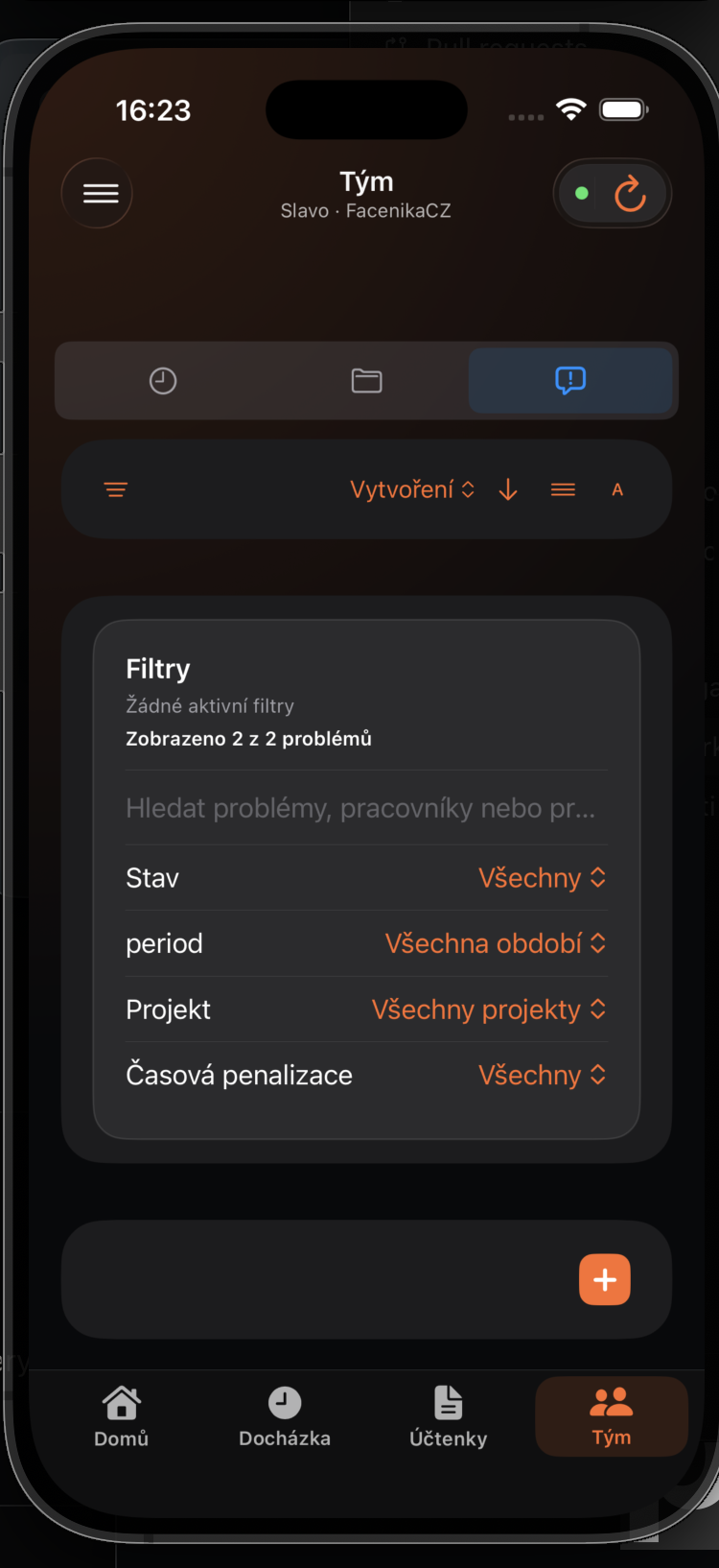 Filtry problémů kvality podle stavu a období