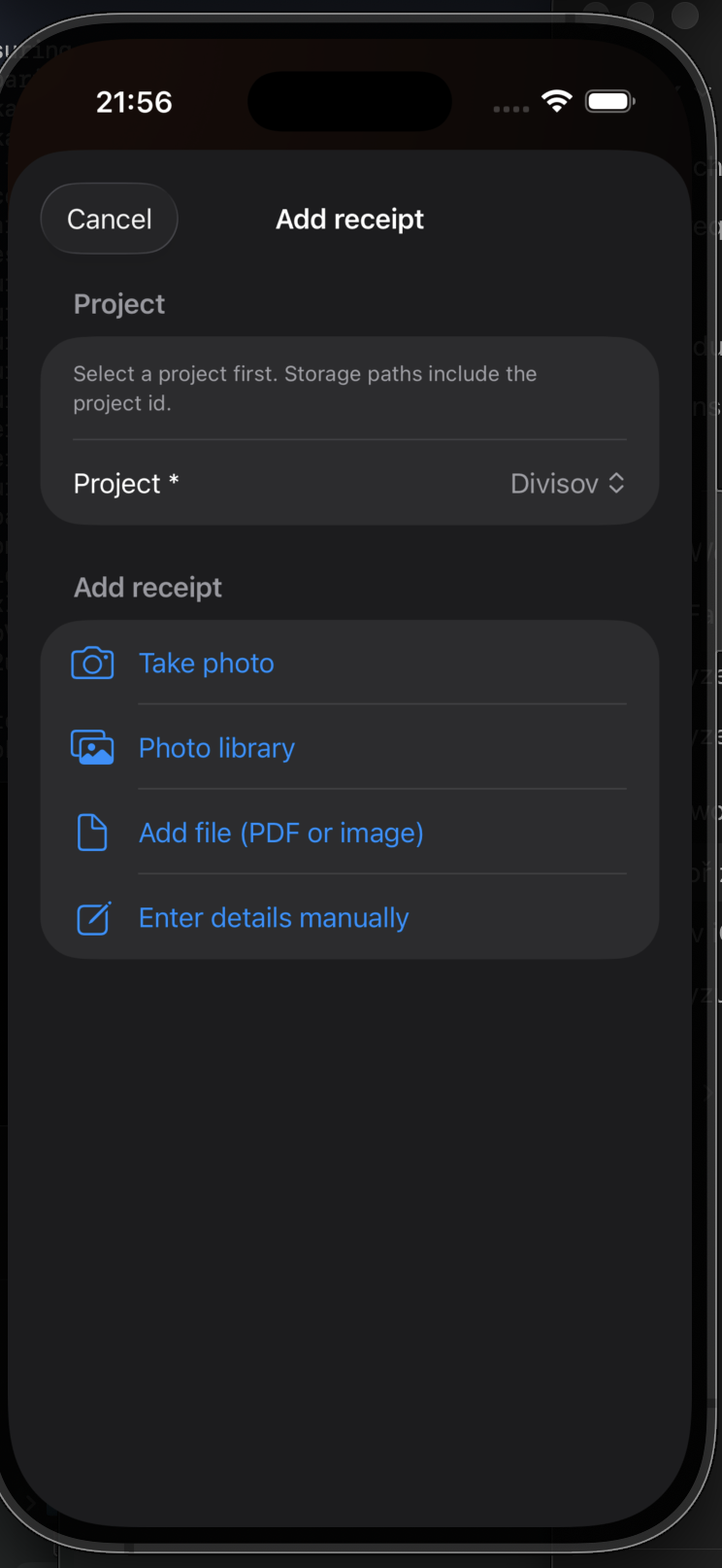 Adding a new receipt after tapping the plus button