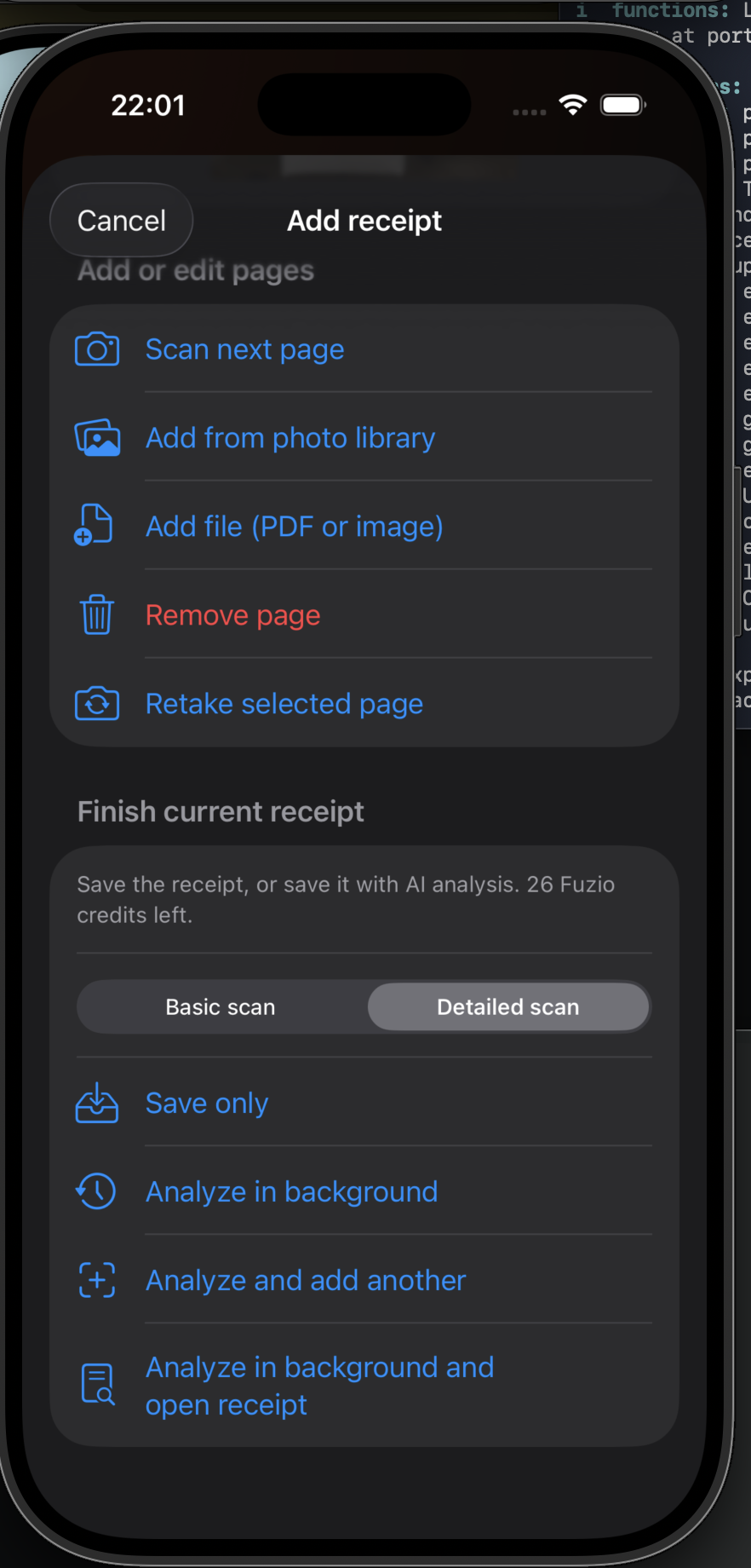 Receipt save and AI analysis choices