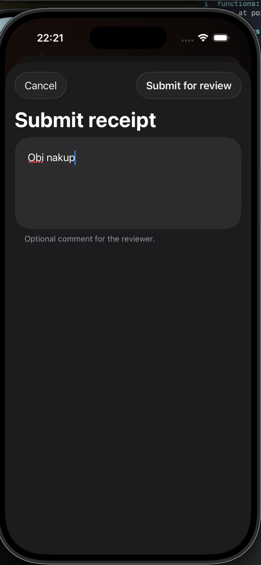 Submitting a checked receipt for approval with a comment