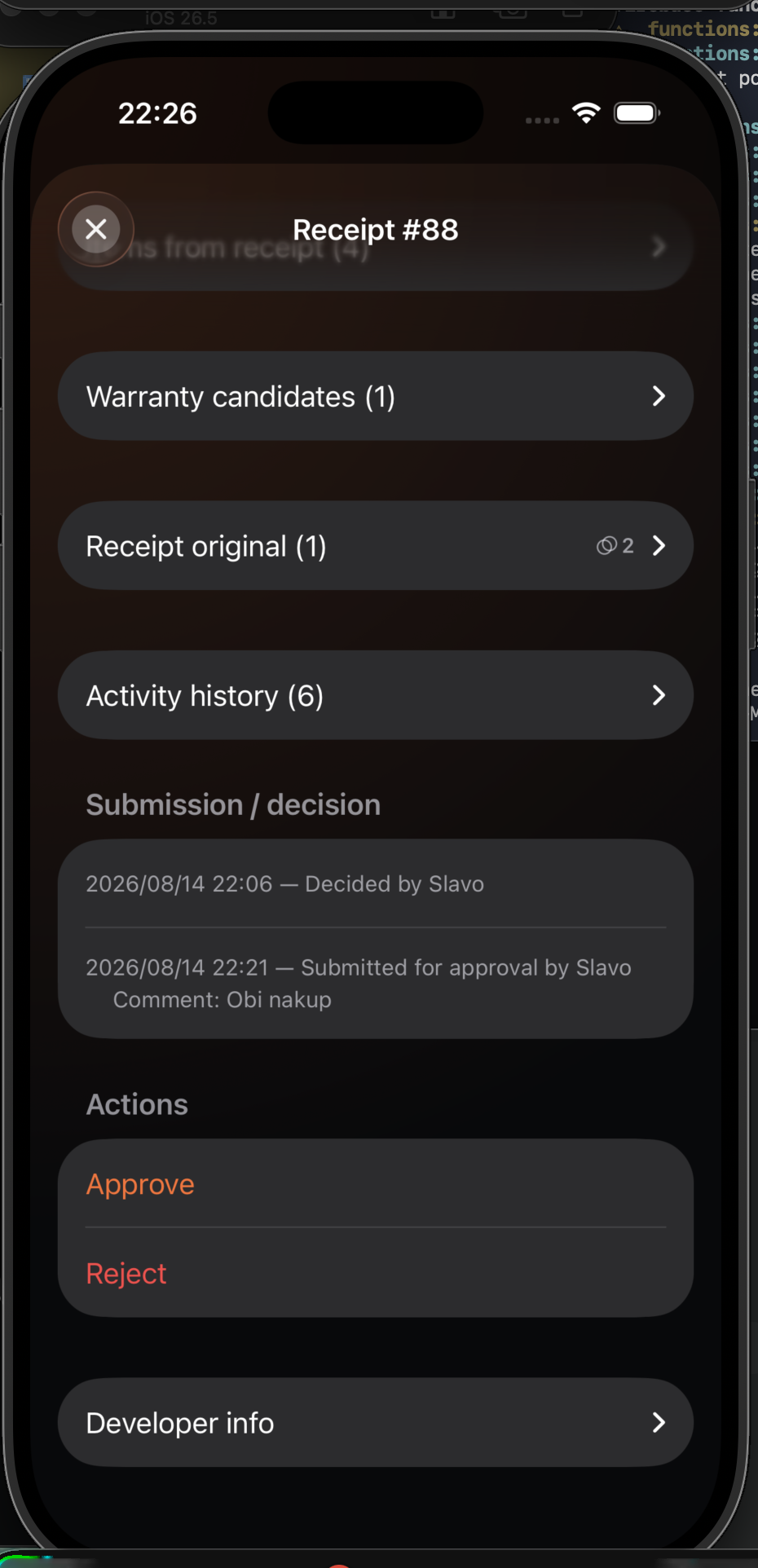 Reviewer approve and reject actions