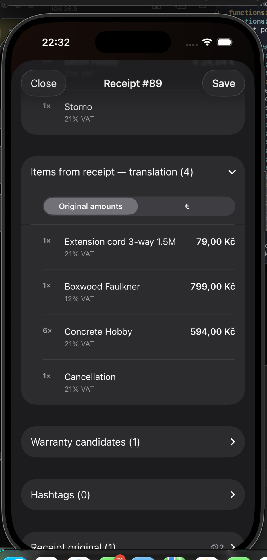 English translations of receipt line items