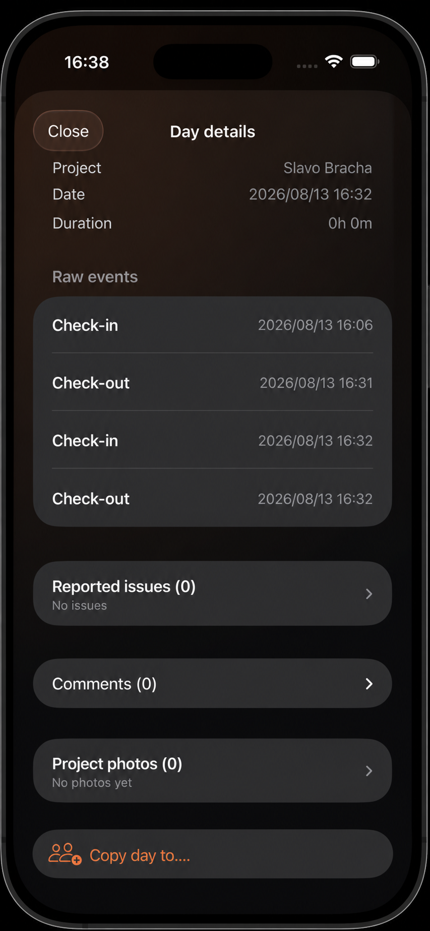 Workday detail with copy action
