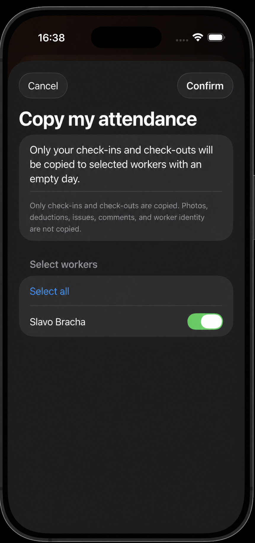 Select colleagues for copied attendance