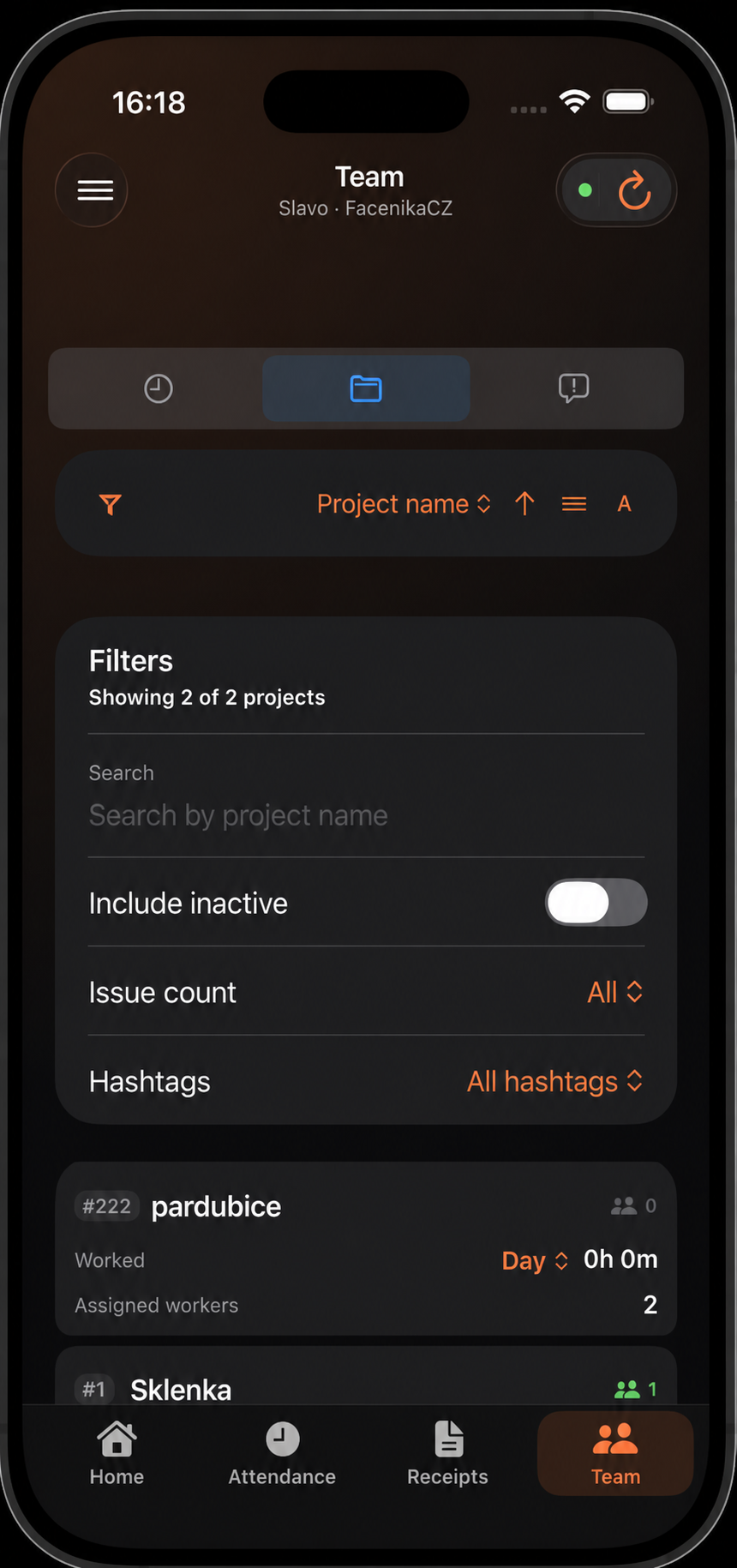 Project dashboard filters