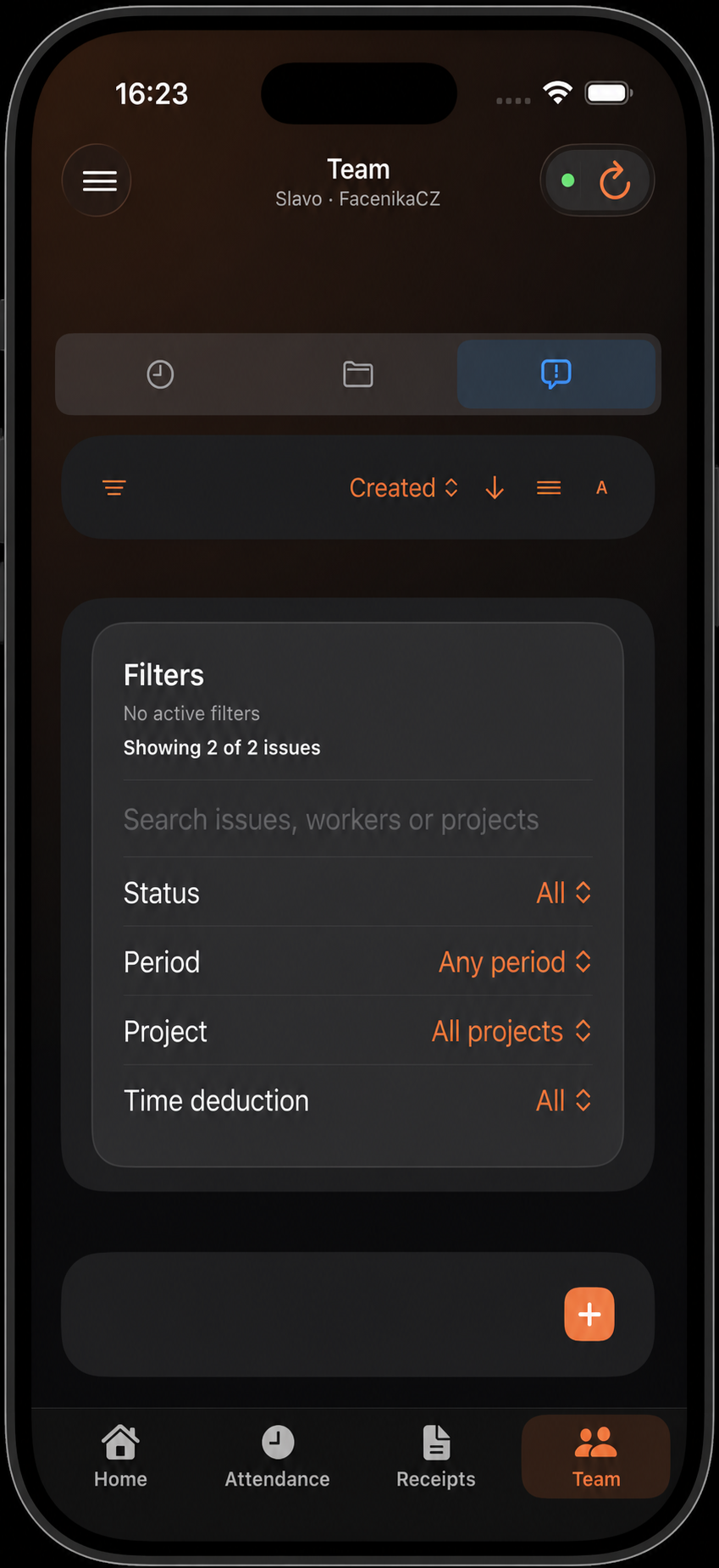 Quality issue filters by status and period