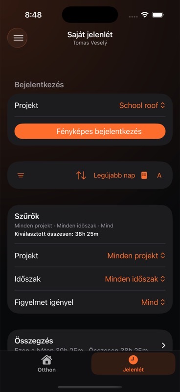 Projekt-, időszak- és problémanap-szűrők