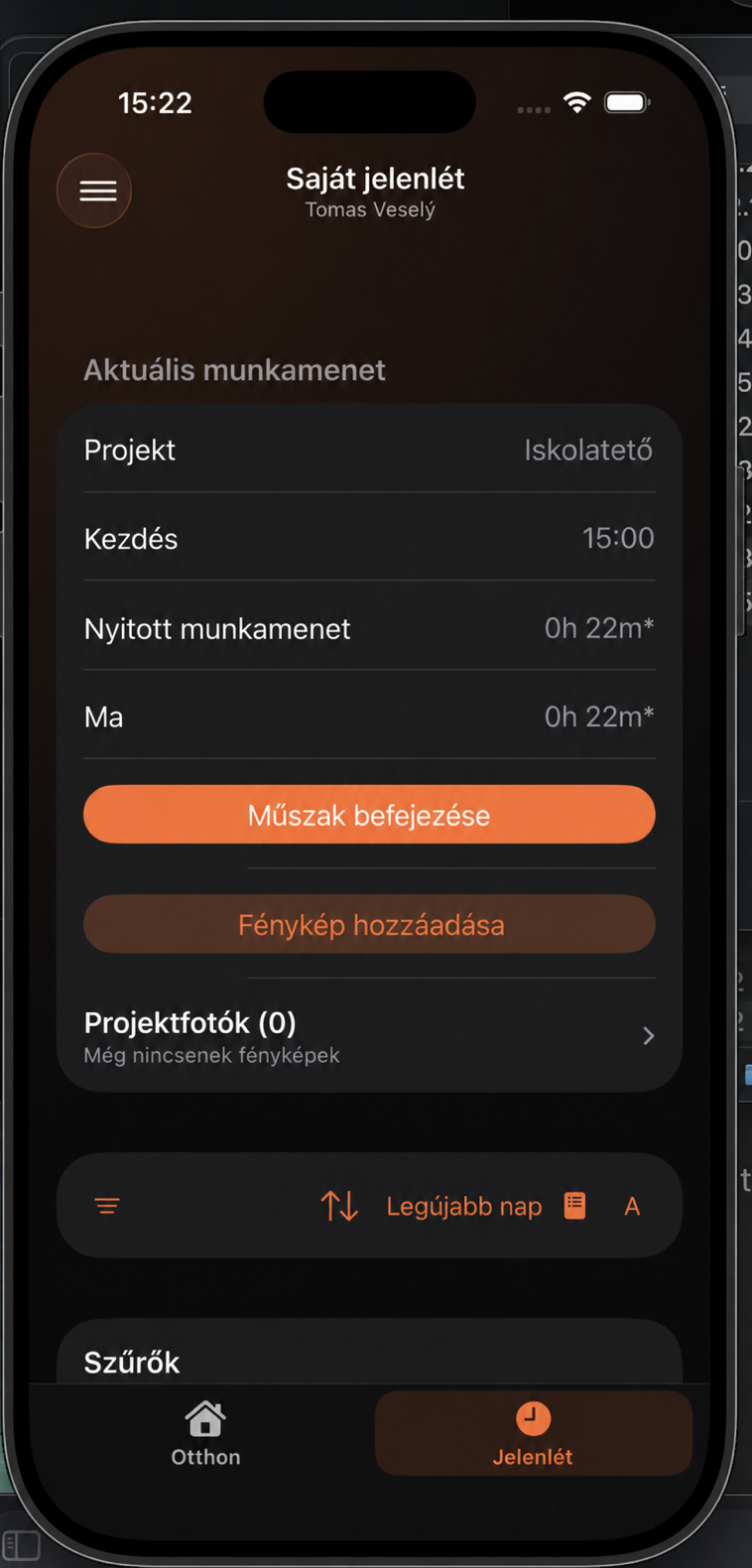Projektfotó hozzáadása aktív műszakban