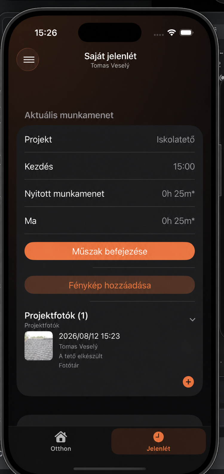 Aktív műszak mentett projektfotóval
