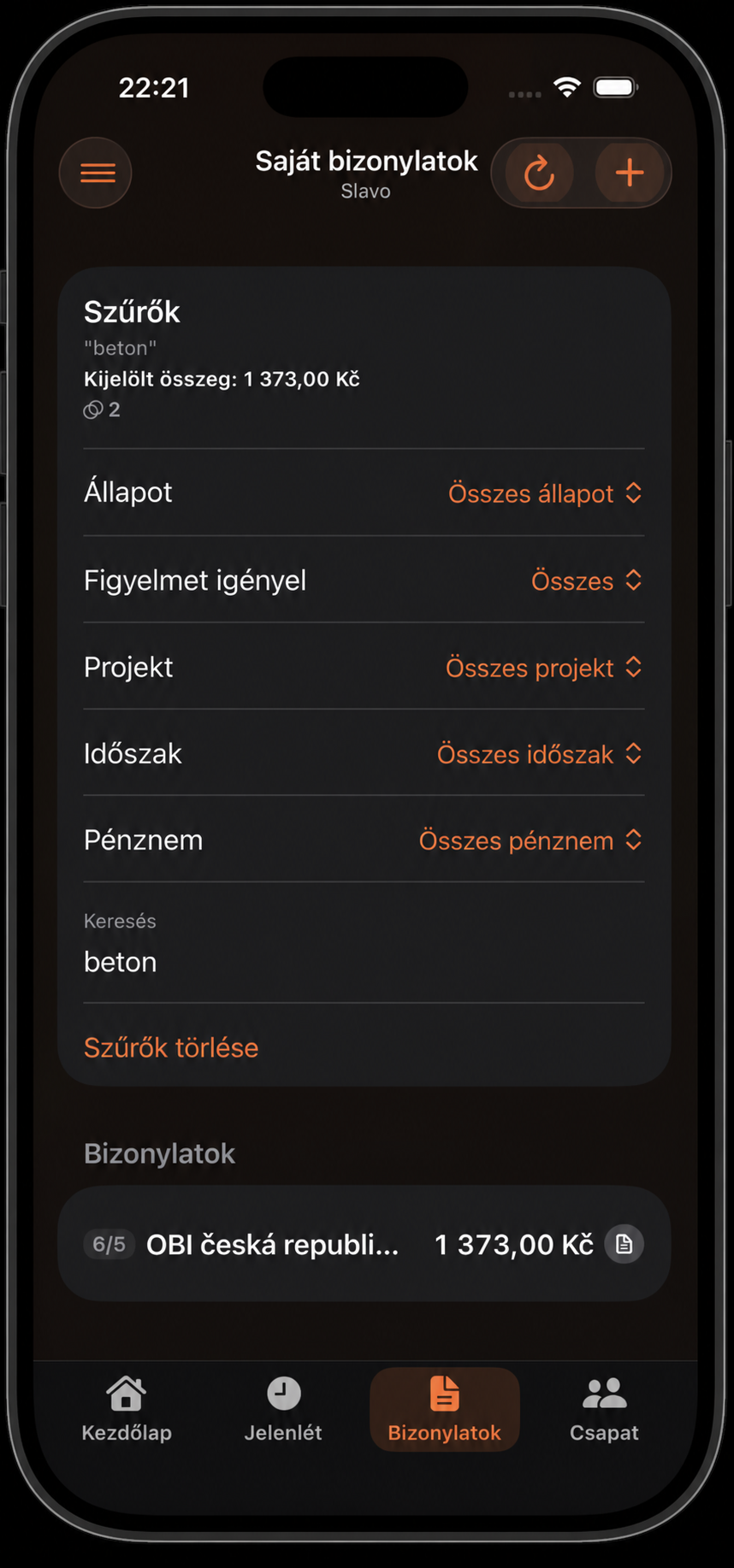 Nyugta keresése felismert tétel alapján