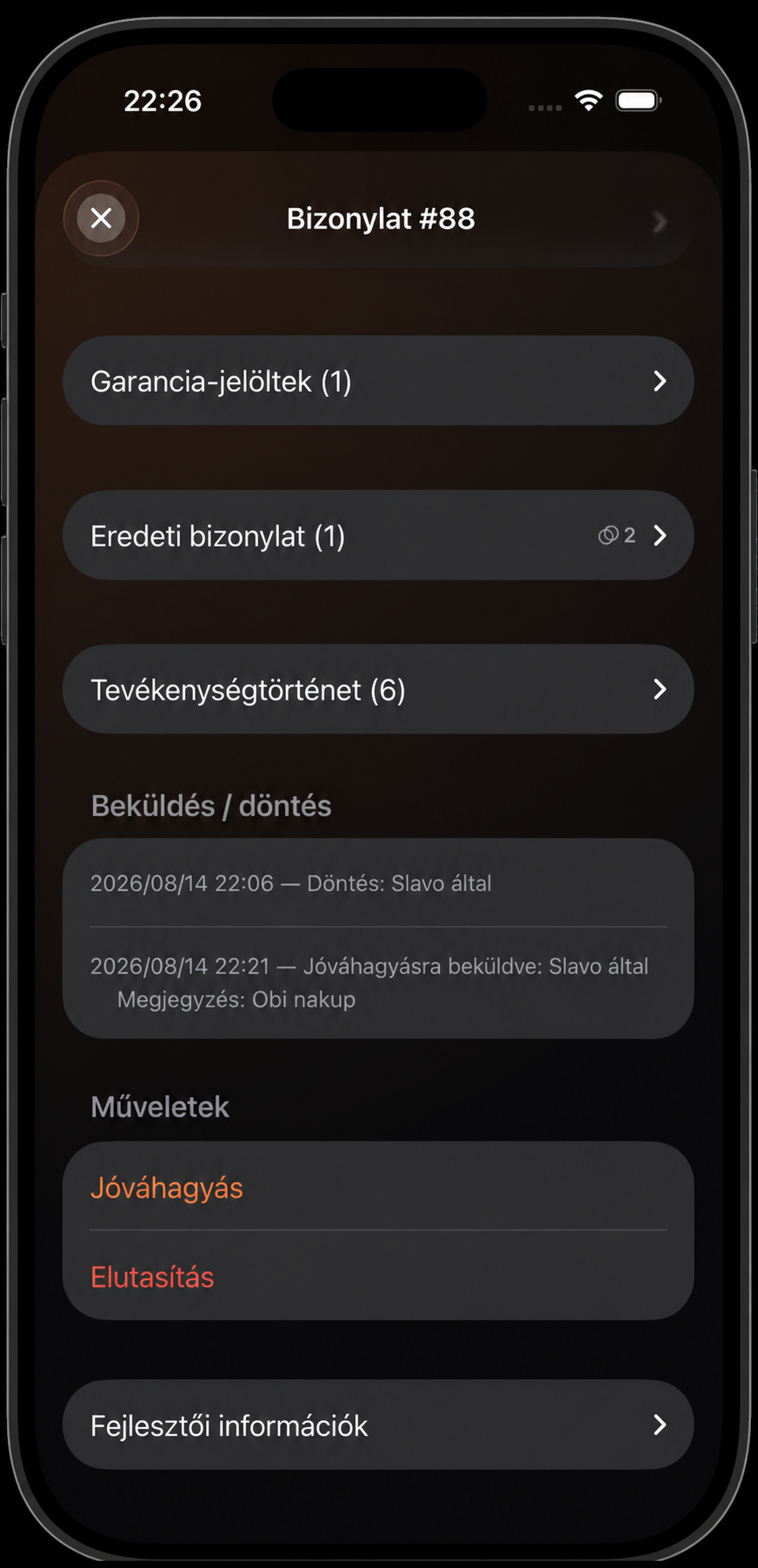 Nyugta jóváhagyása vagy elutasítása