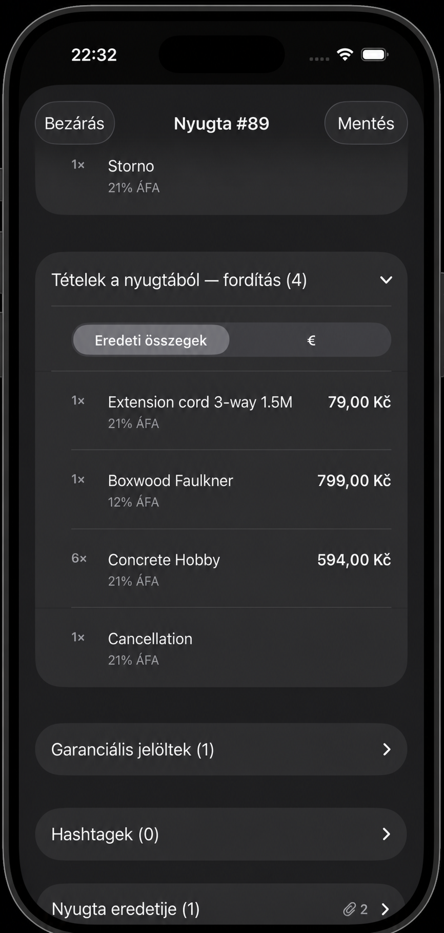Nyugtatételek angol fordítása
