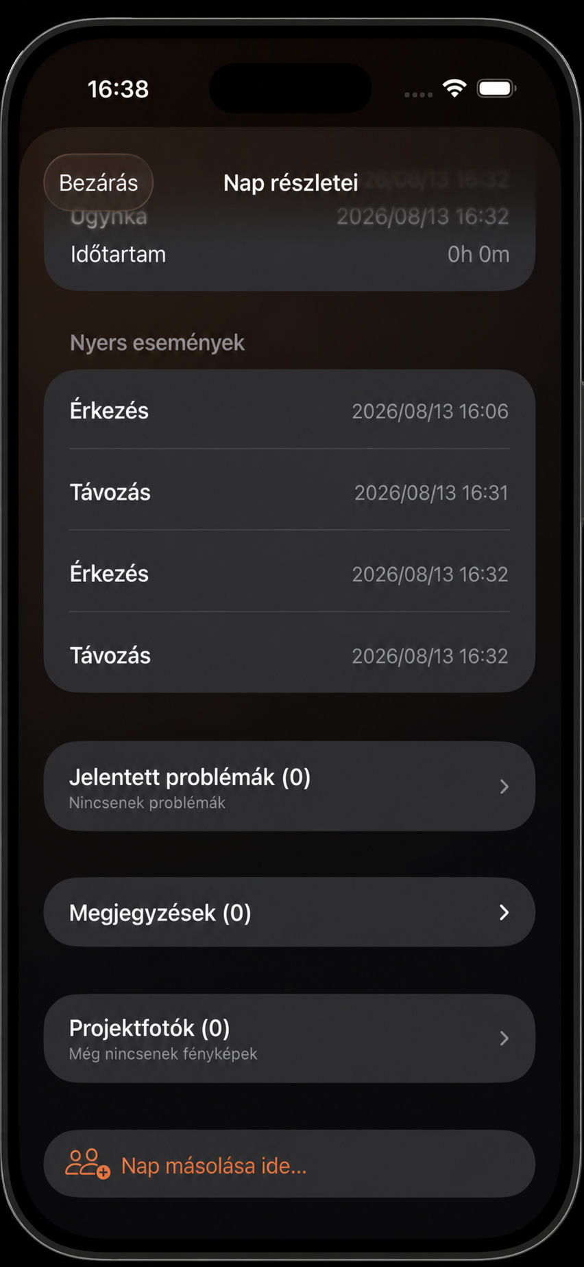 Munkanap részletei másolási művelettel